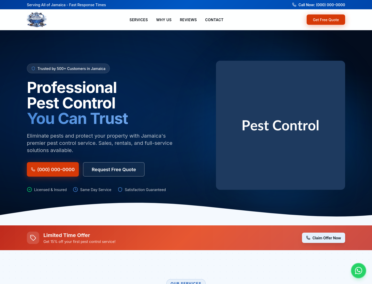 Pest Control website — professional pest control sales and rentals across Jamaica